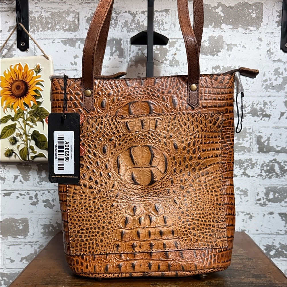 American Darling Brown Croc-Embossed Tote Bag